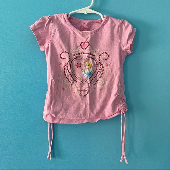 Disney Princess Cinderella Pink Tee T-Shirt Ruched Side Tie 4T Toddler Girls